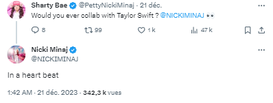 Tweet  de Nicki Minaj du 21 cécembre 2023
