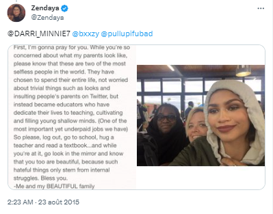 Tweet de Zendaya du 23 août 2015